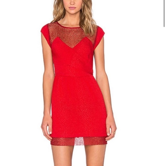 The Kooples Dresses & Skirts - The Kooples Red Poppy Jacquard Illusion Crepe Mini Dress